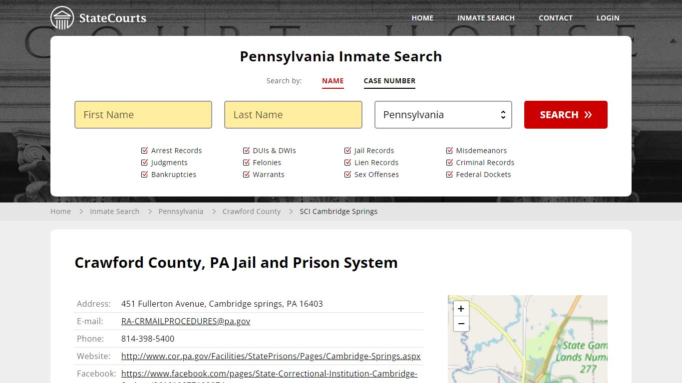 SCI Cambridge Springs Inmate Records Search, Pennsylvania - StateCourts